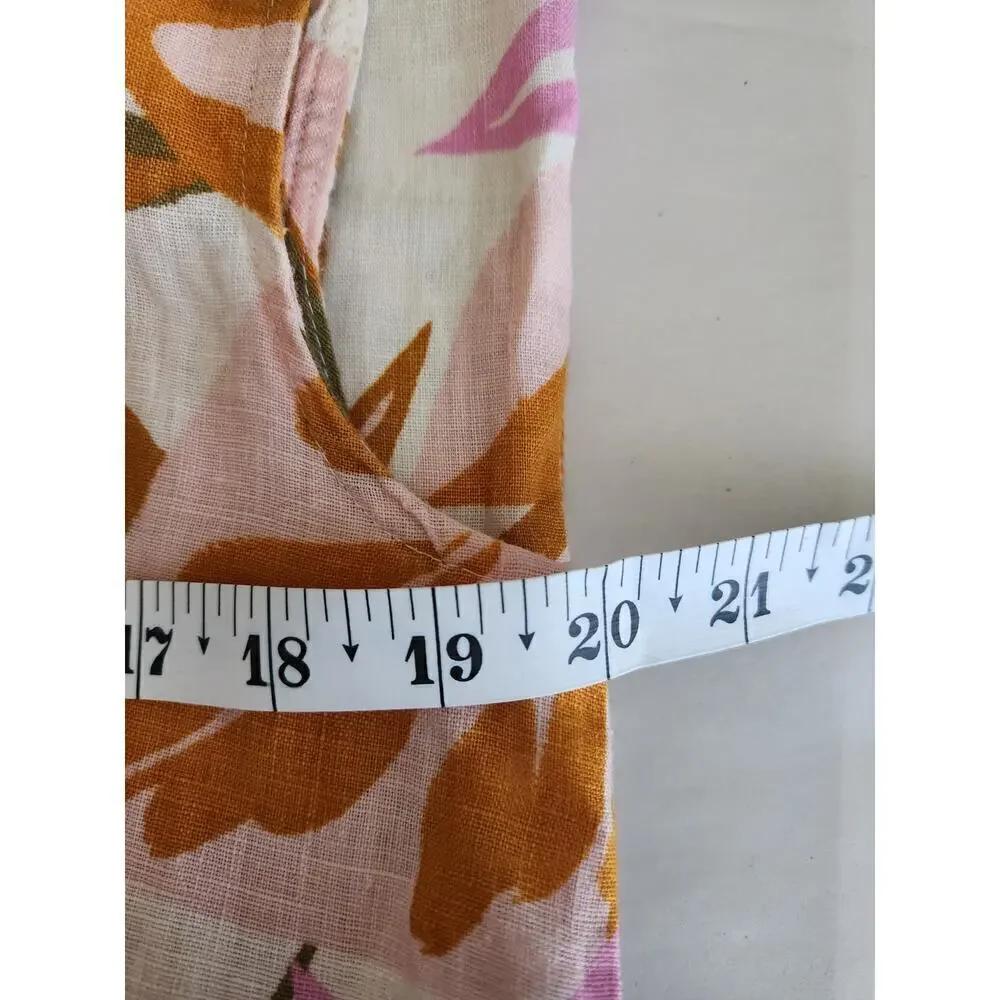 C&C California tropical linen shift dress sz L pockets opt tie waist boxy beachy - Picture 9 of 10